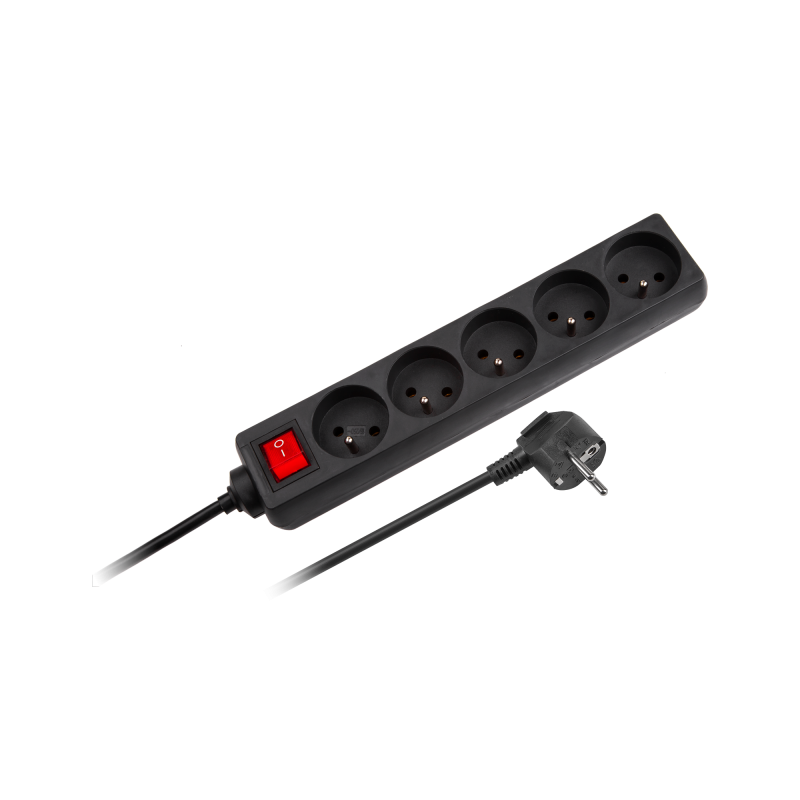 Przedłużacz sieciowy  Rebel czarny 5 gniazd z przełącznikiem, kabel 3m (1,5mm)