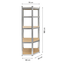 Regał magazynowy narożny 180x40x70 srebrny Rebel