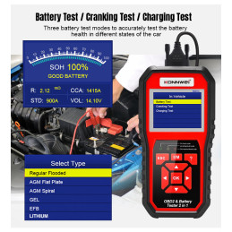 Miernik diagnostyczny, skaner OBD2, tester baterii Konnwei KW870