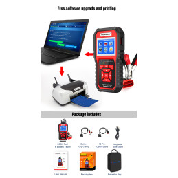 Miernik diagnostyczny, skaner OBD2, tester baterii Konnwei KW870