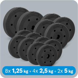 Zestaw obciążeń bitumicznych 30kg ( 8x1.25kg + 4x2.5kg + 2x5kg ), otwór 31mm,  REBEL ACTIVE