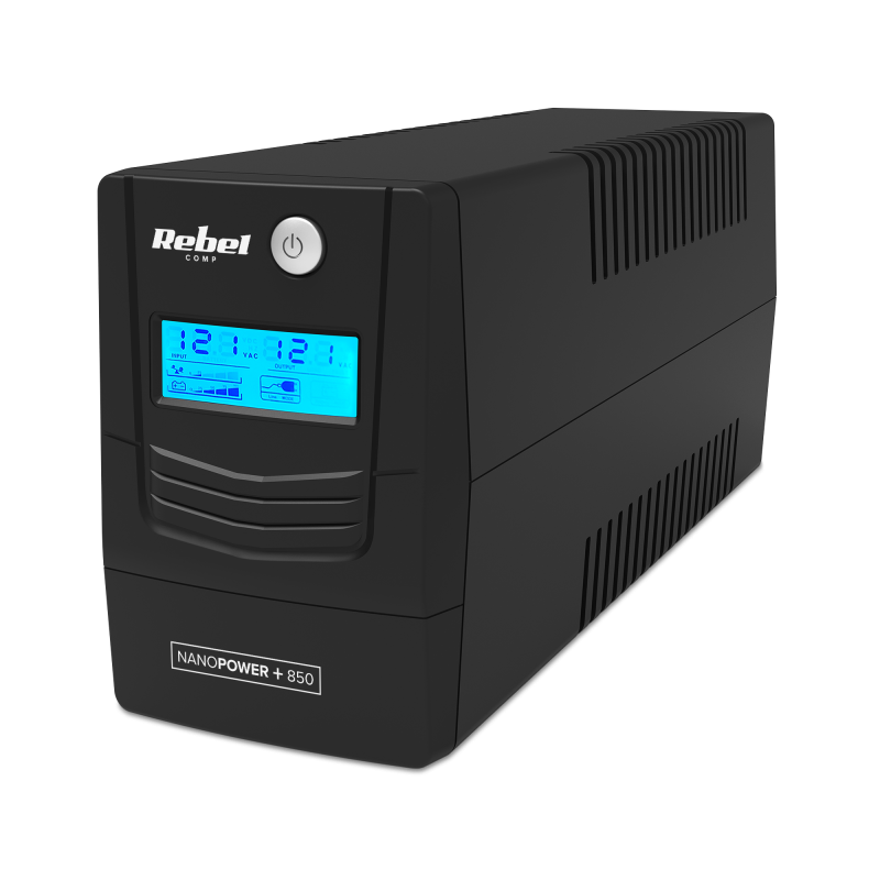 Zasilacz awaryjny komputerowy UPS REBEL model Nanopower Plus 850 ( offline, 850VA / 480W , 230 V , 50Hz , LCD , USB , RJ45 )